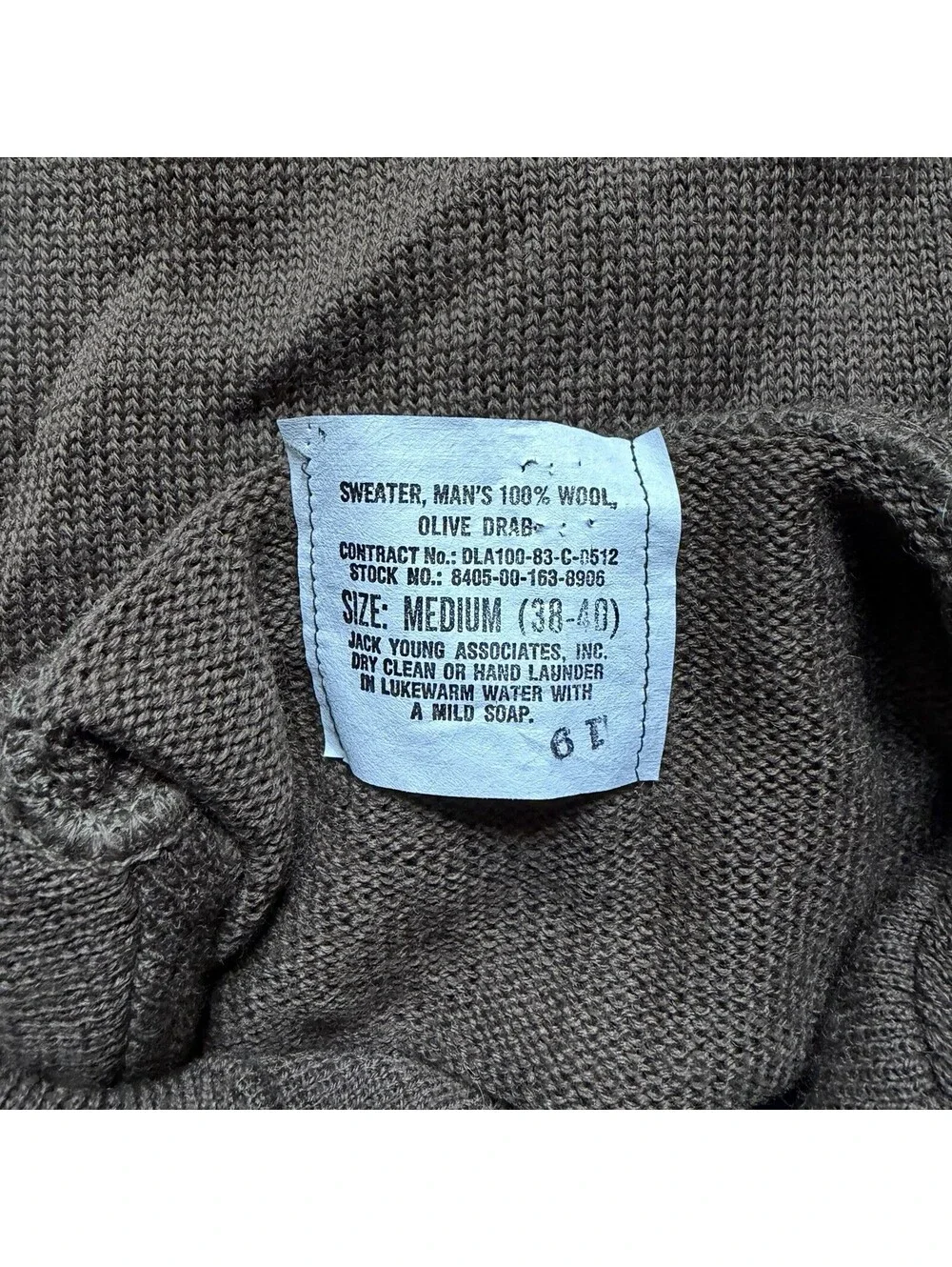 Jack Young VTG US Military Wool Sweater Men’s M Olive Drab 1980s 100% Wool Army